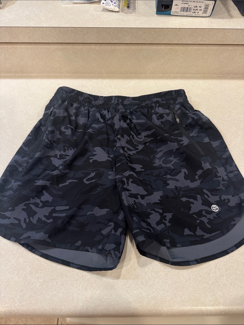 Women's Black Camo Athletic Shorts with Elastic Waist